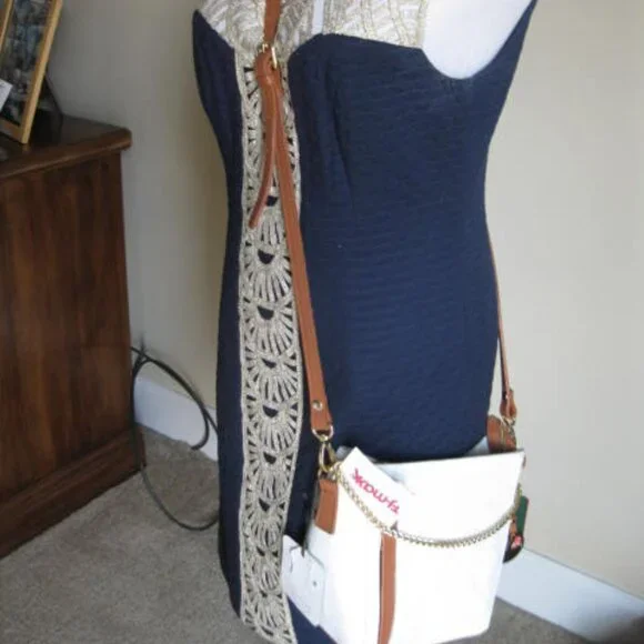 Valentina peeble white leather X-body bag w/ brown leather trim NWT Spring wear - Picture 1 of 15